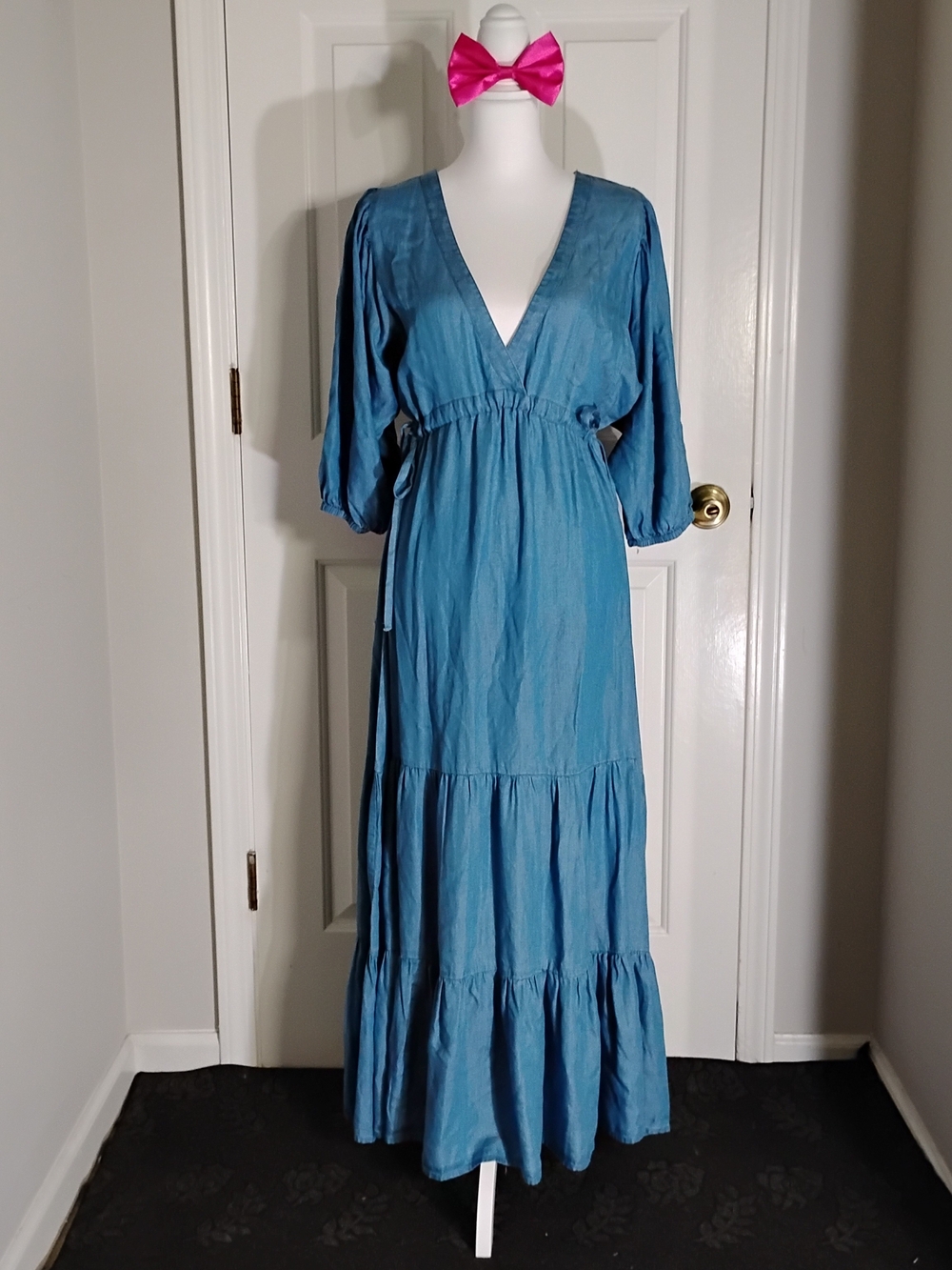 Molly Bracken Women’s Indigo Blue Maxi Dress XS/S V-Neck Boho New